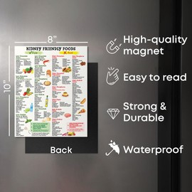 Magnetic Kidney Friendly Food List Poster 8"x10", Kidney Awareness, Kidney Diet List Magnet Fridge, Low Potassium, Grocery List, Water Resistant Food List Guide Magnet for Kitchen
