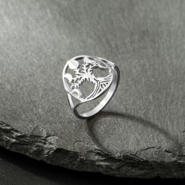 Dreamtimes Tree of Life Rings Family Tree Jewellery for Women Vintage Moon Phase Ring Stainless Steel Ring Gift for Wife Girlfriend Christmas, Stainless Steel, No Gemstone
