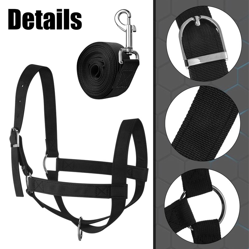 Windyun 2 Pieces Nylon Cow Halter with 2 Pieces Leading