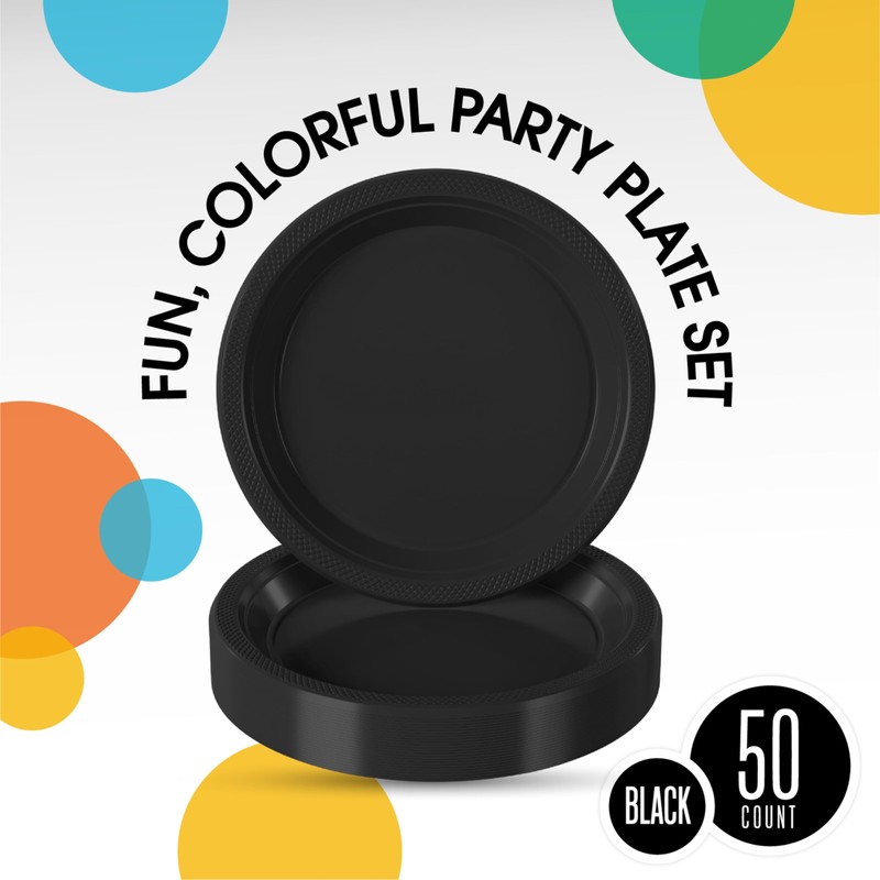 Exquisite Party Solids Black Plastic Plates For Party Supplies 7"