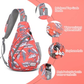 ZOMAKE Sling Bag,Crossbody Sling Backpack Shoulder Chest Bag for Women Men,Travel Hiking Daypack(Orange White Leaf)