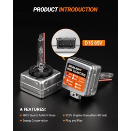 SEALIGHT D1S HID Bulbs, 6000K Xenon Light Bulb, 35W 3800Lumens Replacement 85410 85415 66140 66144 HID Light Bulb, Plug and Play Fog Bulbs, Pack of 2