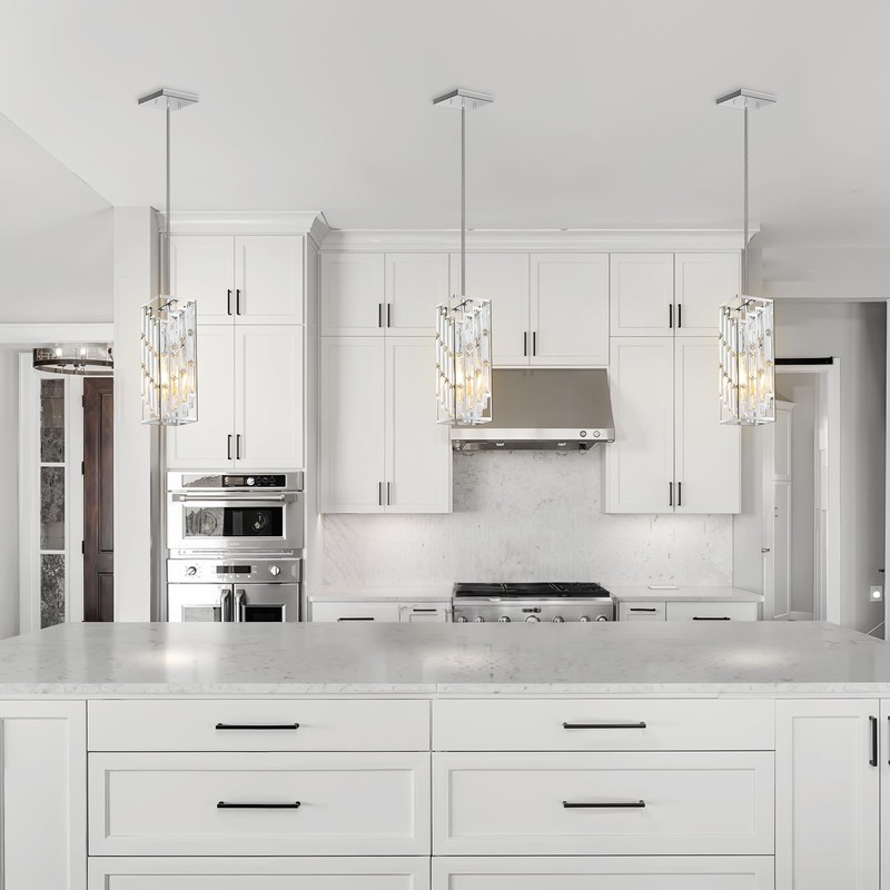 Chrome Pendant Lights Kitchen Island 1 Pack, Mini Crystal Chandeliers,