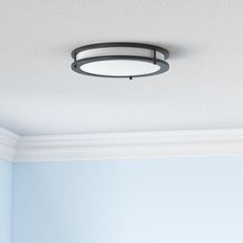 ASD LED 18" Round Flush Mount Lighting, Close to Ceiling Light Fixture | 3CCT, Dimmable, Energy Star, ETL Listed | 28W 2250LM 3000-5000K 120V | Low Profile Double Ring Lamp | Black