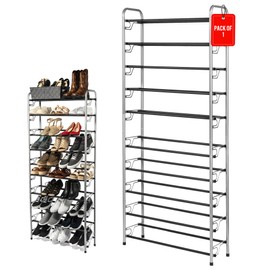 USTECH Expandable Shoe Rack, 10 Tier Adjustable Shoe Shelf Storage Organizer, Stackable Adjustable Standing Metal Shoe Shelf Organizer Storage, Alloy Steel Shoe Rack Adjustable