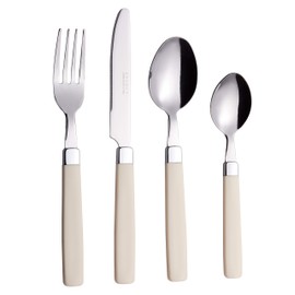 EXZACT Cutlery Set 16pcs Stainless Steel - Coloured Handles - 4 x Forks, 4 x Knives, 4 x Table Spoons, 4 x Tea Spoons - WF23 Cream