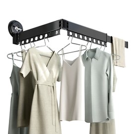 Foldable Retractable Laundry Drying Rack with Suction Cups, No-Drill Wall Mounted Clothes Drying Hanger for Indoor Use