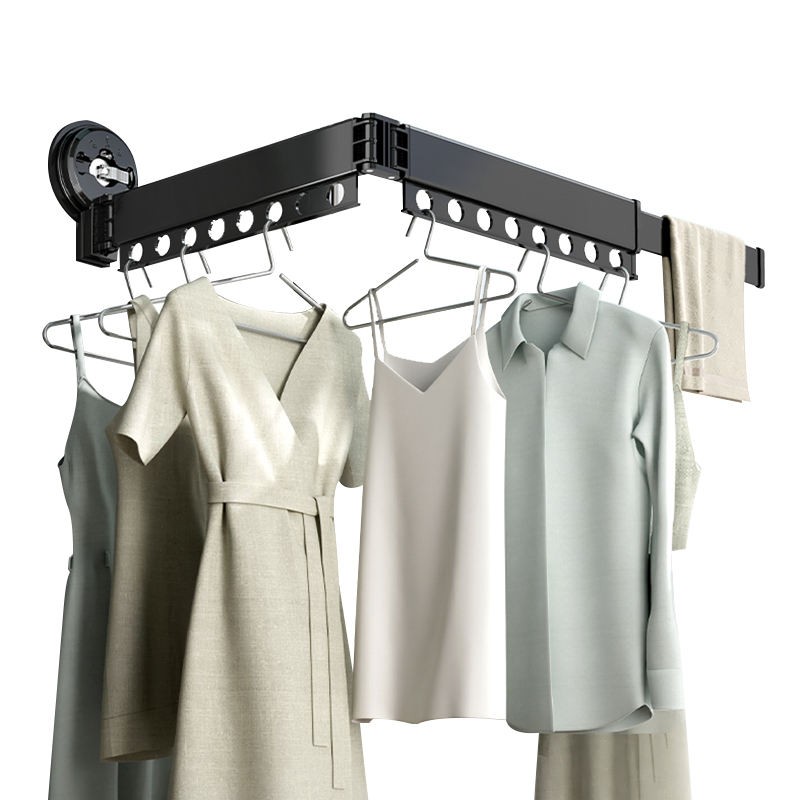 Foldable Retractable Laundry Drying Rack with Suction Cups, No-Drill Wall