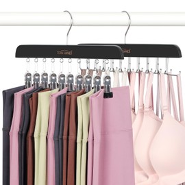TOPIA HANGER 2 Pack Bra Hanger with Leggings Organizer, 2-in-1 Space Saving Hangers Neatly Store Max 20 Bras and 10 Leggings, Pants Jeans Shorts Skirt Tank Top Hanger for Closet Black CT76B