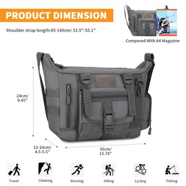 HUNTVP Tactical Crossbody Messenger Shoulder Bag Molle for Men Women Camping Hiking Working Laptop Pack (Grey)