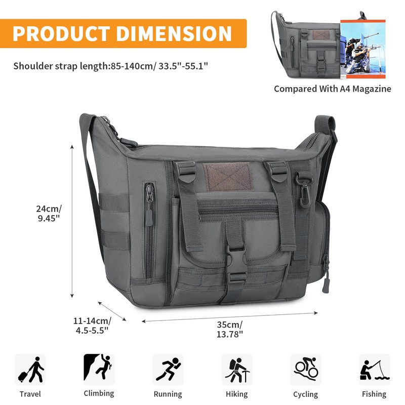 HUNTVP Tactical Crossbody Messenger Shoulder Bag Molle for Men Women
