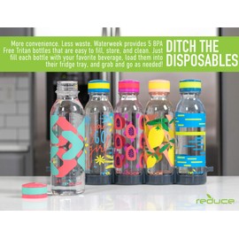 Reduce WaterWeek Reusable Water Bottle Set, 20oz – Plastic Reusable Water Bottle Set of 5, Plus Fridge Tray – BPA-Free, Leak Proof Twist Off Cap – Trek