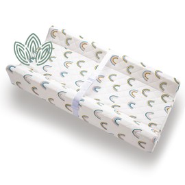 Organic Cotton Contoured Baby Changing Pad w/Waterproof Foam Mattress, Includes Soft, Removable & Washable Cover, Safety Strap, Non-Slip Bottom, Topper for Standard Size Infant Diaper Table & Dresser