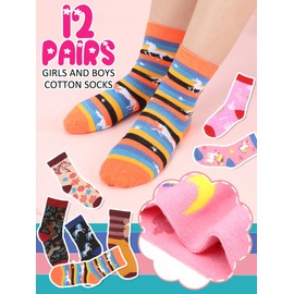 Jeyiour 12 Pairs Horse Socks for Girls Horse Gifts Bulk Cute Animal Polyester Cotton Socks Novelty Casual Crew Horse Socks Unicorn Sock for Horse Lover