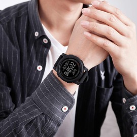 Timever Digital Watch, Waterproof, Men's, Sports, Multifunctional, Stopwatch, Alarm, Outdoor LED Watch, Sports Watch, Large Letters, Easy to Read Clock, Japanese Instruction Manual Included, black a