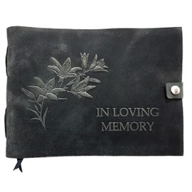 Funeral Guest Book with 40 Memory Cards – Vintage Top Grain Leather Cover – with Cotton Paper – a 3-in-1 Celebration of Life – 116 Guest Entries - Photo Book – Memorial Keepsake - (Gray) by Eternum