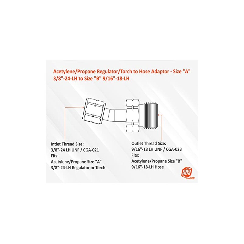 SÜA - Regulator/Torch to Hose Adaptors ''A'' 3/8''-24 to ''B''