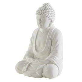 47th & Main Sitting Buddha Sculpture Home Décor for Table, 4" L x 3.5" W x 6" H, White