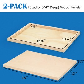 Falling in Art Unfinished Birch Wood Panels Kit for Painting, Wooden Canvas 2 Pack of 12x18 Studio 3/4" Deep, Cradle Boards for Pouring, Art, Crafts, Burning and More