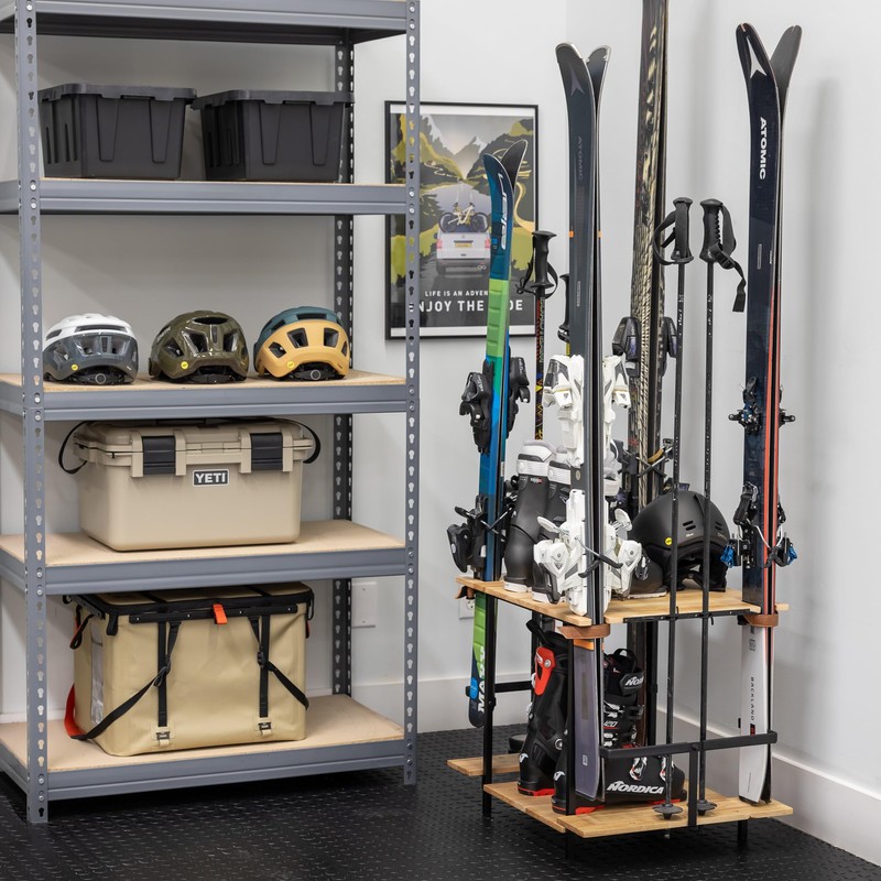 Teal Triangle Freestanding Ski Organizer, Floor Stand Storage Rack for