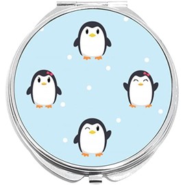 NewCharms Penguin Pattern Compact with Mirrors - Perfect Pocket and Purse Size Folding Mirror for Applying Make Up Anywhere
