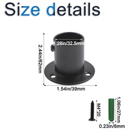 INCREWAY Closet Rod Holder, 4 Pack Stainless Steel Curtain Rod End Supports, Heavy Duty Flange Bracket with Screws for Clothes Rails, Black, 32.5mm