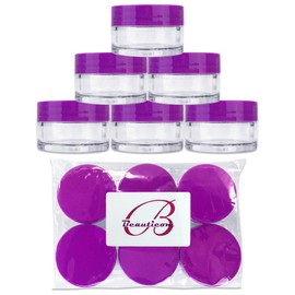 Beauticom 20G/20ML Clear Round Sample Container Jars with Purple Lids for Lotion, Creams, Toners, Lip Balms, Cosmetic, Makeup - BPA Free (6 Pieces)