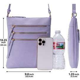 Solene Crossbody Bag Functional Multi Pocket Messenger Purse Top Zip Closure Shoulder Handbag With Adjustable Strap-WU093(Lavender)
