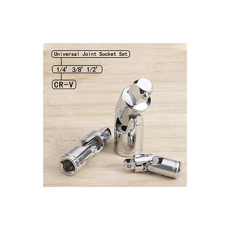 3PCS Universal Joint Socket Set, Chrome Vanadium Steel Swivel Socket