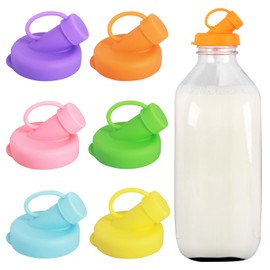 Silicone Milk Bottle Caps Pour Spout Covers, 48mm Diameter Glass Bottle Lids Leakproof, Reusable Milk Jug Caps Replacement Lid Fitting for Standard 48mm Opening Glass Milk Bottles (6 Pack)