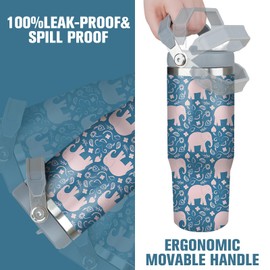 Jizrecly 30 oz Elephant Tumbler With Handle and Straw, 30oz Elephant Flip Straw Tumbler Insulated Coffee Travel Mugs Cup Water Bottle Elephant Gifts for Elephant Lovers Women Girls r