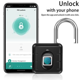Fingerprint Padlock,AICase Bluetooth Thumbprint Lock,Support USB Charging IP67 Waterproof Smart Anti-Theft Keyless Lock Suitable for House Door,Wardrobes, Gym, Backpack, Luggage Suitcase, Bike, Office