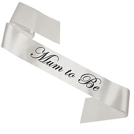 My Pretty Little Gifts Mum to Be Sash - Elegant Baby Shower Bump Band, One Size, Adult, Silver, Satin, Female, 180cm, Includes Safety Pin