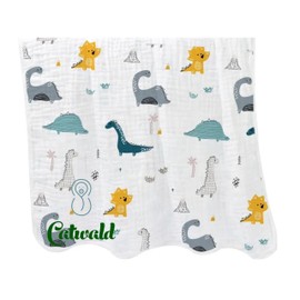 Catwald Cobija para Bebé de Tela Muselina Orgánica 100% Algodón de 6 Capas, Muy Suave, Absorbente y Transpirable, Saludable para la Piel Sensible (Dinos)