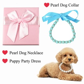 DEEUCHIS Elegant Pearl Necklace for Dogs - Stylish Dog Jewelry for Small Dogs and Puppies | Festival Gift for New Puppy Owners & Senior Dogs | Adorable Pet Necklace for Every Occasion (Lake Blue)