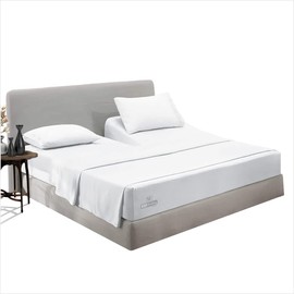 SGI bedding 39" King Split Top Flex Head Sheet Set 1800 Threads Flex Top Sheet for Adjustable Bed 4 Piece Sheet Set 18" Deep Pocket for Sleep Number Bed - White