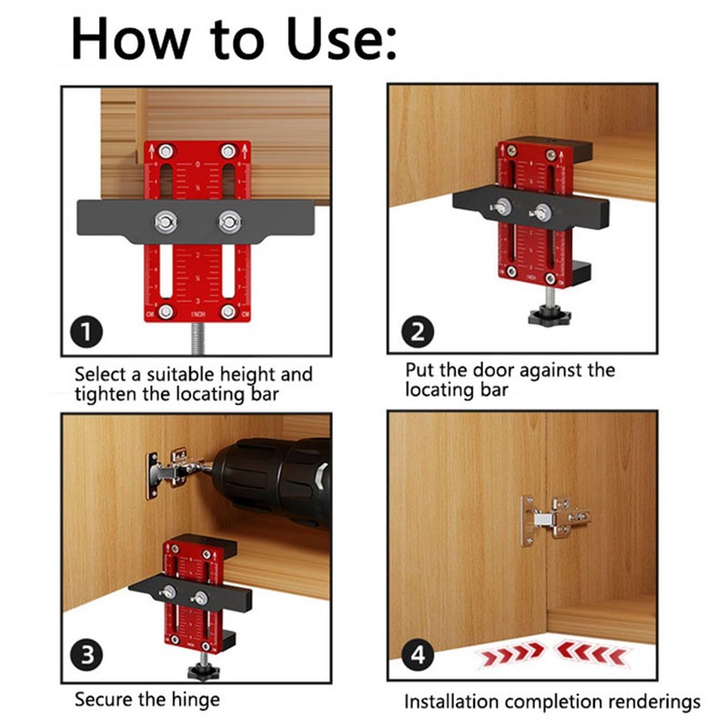 Cabinet Door Mounting Jig, Aluminum Alloy Support Arm and Clamp,