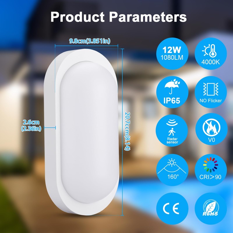 Oraymin 10W LED Wall Lamp with Motion Sensor, 4000K Neutral