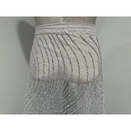 wowfabric4less123 Silver White Rhinestones Glitter Fabric 50” Width Sold By The Yard