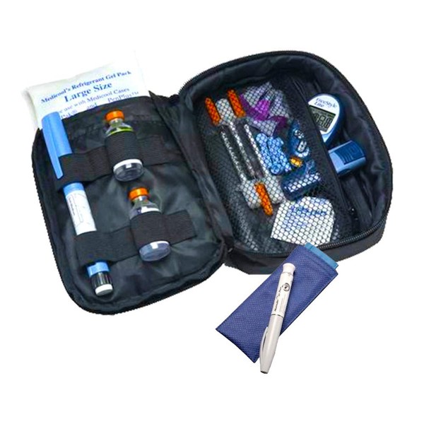 Medicool Daily Diabetic Organizer+Poucho Single Pen Bundle Carrying Cooling Wallet