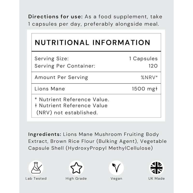 Lion’s Mane Mushroom Capsules – 1500mg High Strength Brain Supplement