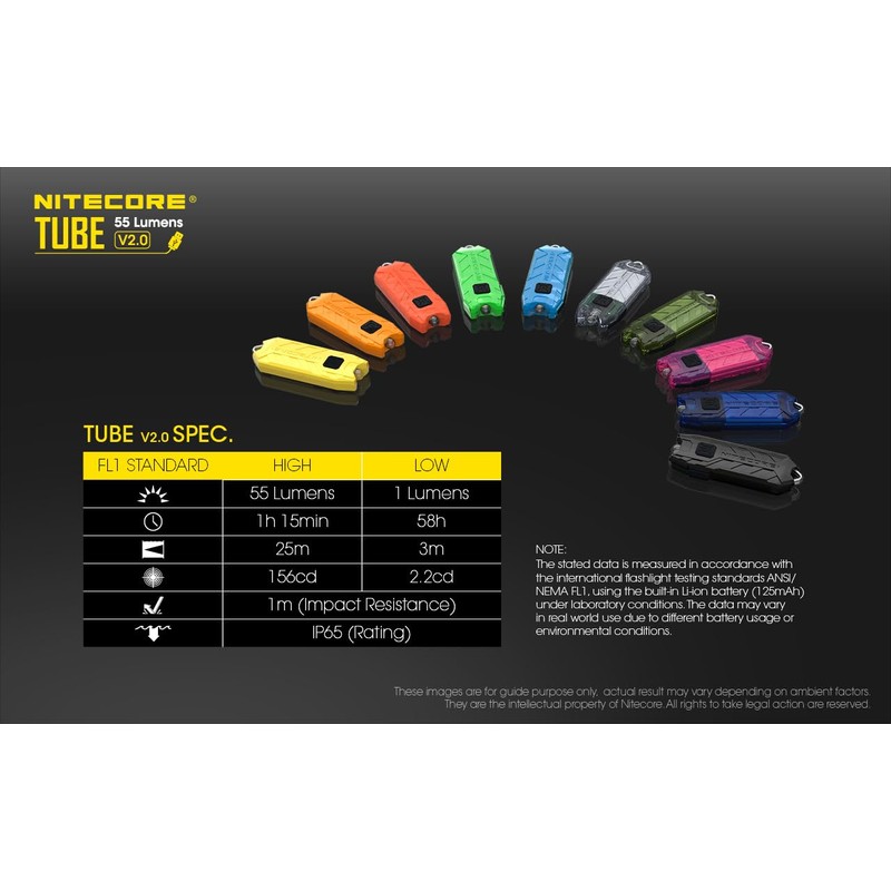 Nitecore Tube V2.0 Keychain Flashlight, 55 Lumen USB Rechargeable Ultralight