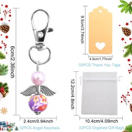 Abnaok Pack of 32 Key Pendants Guardian Angel + Organza Bag Gifts Communion Party Favours Wedding Christening
