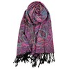Plum Feathers Tapestry Ethnic Paisley Pattern Pashmina Scarf Black Pink