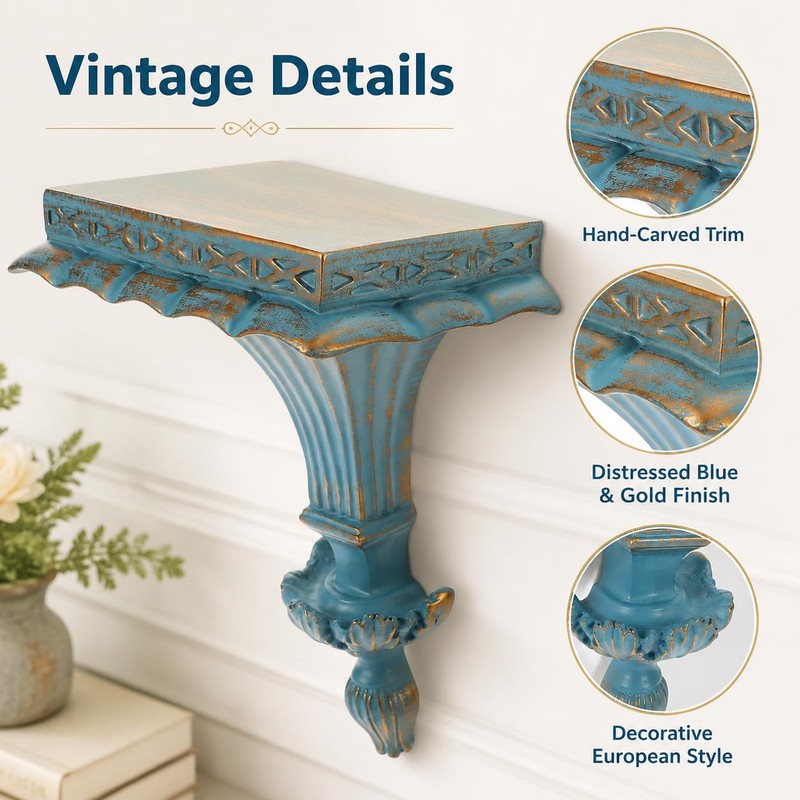 DECHOUS Small Vintage Floating Wall Shelf, European Style, 5.8x3.5x7 Inch