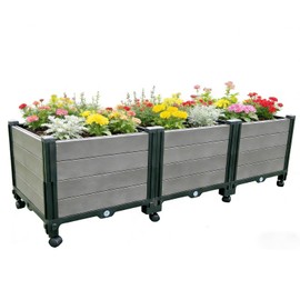 Ywie up Triple Compartment Elevated Raised Garden Bed with Wheels, Integrated Sturdy Plastic Planter Box with Drainage Holes, Outdoor Gardening Container for Patio, Balcony, Lawn and Backyard
