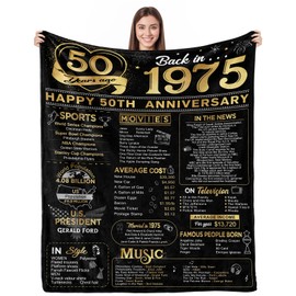 Yomaisky 50th Anniversary Blanket - Golden 50 Years of Marriage Gifts for Mom, Dad, Grandma, Grandpa - Throw Blankets 60Lx50W Inch Gold