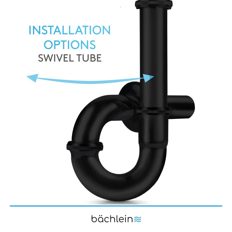 Bächlein Universal Tubular Siphon [Extra Long Black] for Washbasin &