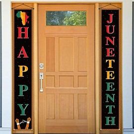 Sunwer Juneteenth Decoration Outdoor Happy Juneteenth Banner June 19th Independence Day Freedom Day Decor African Afro American Festival Celebration Supplies