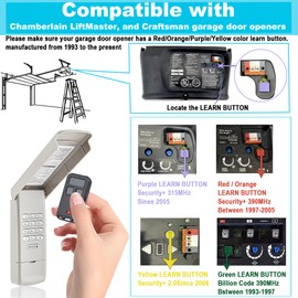 Garage Door Opener Keypad with 2 890MAX Garage Door Opener Remote for Chamberlain Liftmaster Craftsman Openers Keypad Remote 877MAX 893MAX 893LM 971LM 371LM,Purple Red Orange Green Yellow Learn Button